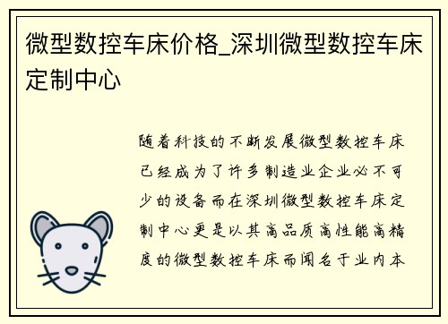 微型数控车床价格_深圳微型数控车床定制中心